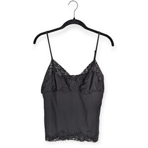 VTG PINK Black Lace Trimmed Y2K Grunge Babydoll‎ Spaghetti Strap Cami Size Large